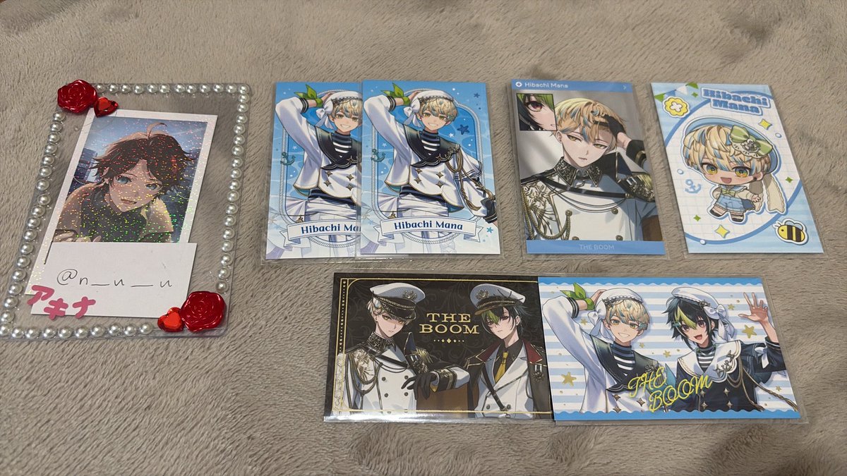 n___u___u's tweet photo. 【交換】にじさんじ ざぶぅん THE BOOM ランダムチェキ風カード

【譲】画像1枚目
【求】画像2枚目上段優先＞2段目💡単体

郵送のみ
出来るだけまとめての交換優先ですが、1:1も可
検索からでもお気軽にお声掛けください☻ https://t.co/by8aNa7mKi