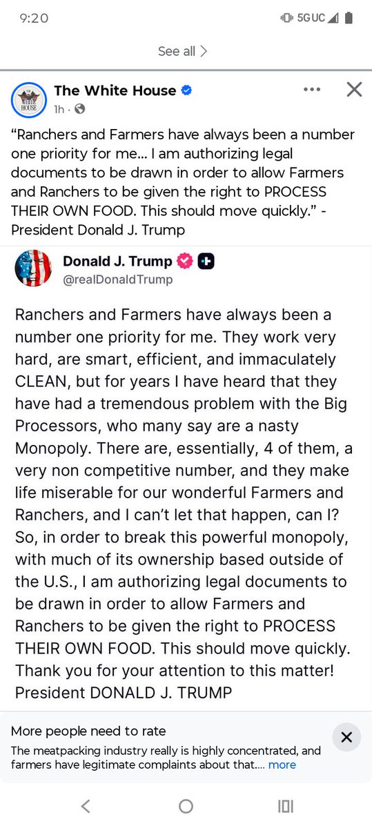 Cbdhid4David's tweet photo. Trump saves Farmers and Ranchers from the big 4. Sell your own meat 
Thank you Mr. President. 
@realDonaldTrump @DonaldJTrumpJr @DonaldTrumpNat @GenFlynn @RealJamesWoods @elonmusk @ElonMuskPDA @X https://t.co/unc4zuVOJh
