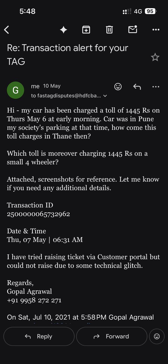 GopalCompounds's tweet photo. @HDFCBank_Cares @HDFCBank_Cares @HDFC_Bank  @fastagofficial @FASTag_NETC 

How is a complaint raised on 6th day not falling under 15 day window?

How can the dispute be declined without any reason? https://t.co/eQaQ3Kd9l5