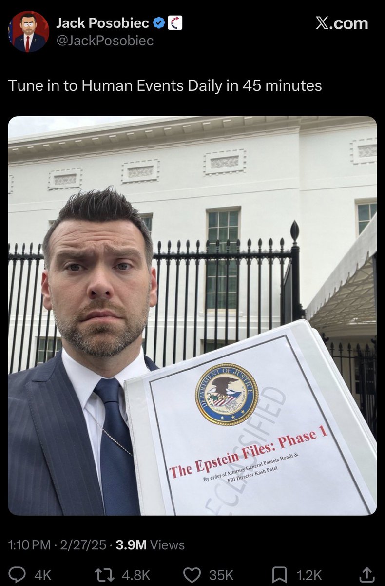damintoell's tweet photo. When Posobiec posted his Epstein binder last year, CP sure had an interesting reaction:

“IMO it calls into question your independence and makes you less trustworthy to the public at large.

The whole idea of being a political Internet "influencer" is that you are outside the apparatus of government.”