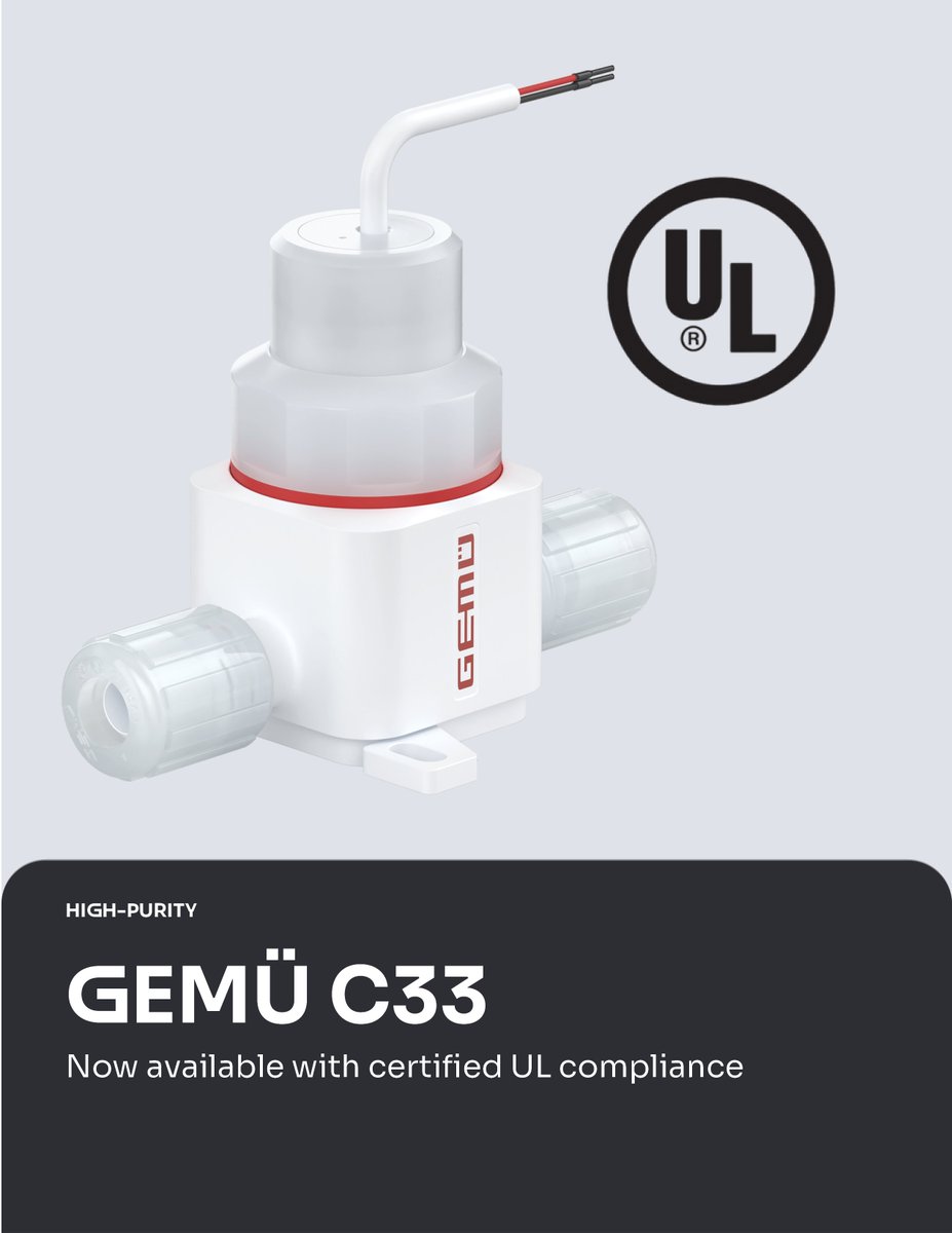 GemuUsa's tweet photo. The GEMÜ C33 HydraLine is available as a UL Recognized Component. For high-purity and aggressive-media service, the combination is what matters: a wetted path that won't contaminate your process, and documentation that won't slow your project. https://t.co/hBSV6dzLle