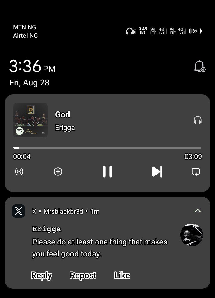 Mrsblackbr3d's tweet photo. @erigganewmoney You music just dey make me feel good, even as account dry https://t.co/jksD7RXpp5