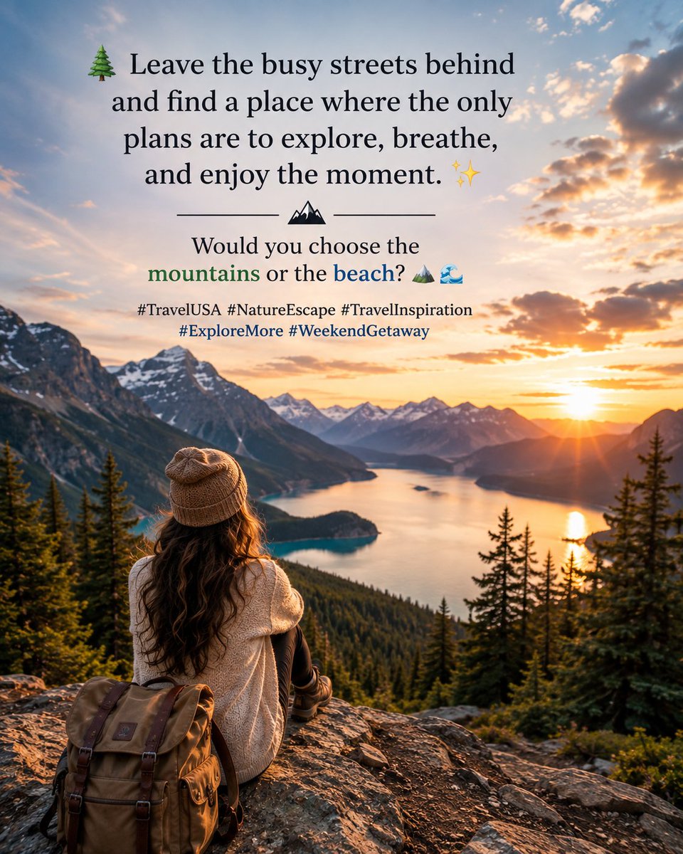 Keya1Moni's tweet photo. 🌲 Leave the busy streets behind and find a place where the only plans are to explore, breathe, and enjoy the moment. ✨

Would you choose the mountains or the beach? 🏔️🌊

#TravelUSA #NatureEscape #TravelInspiration #ExploreMore #WeekendGetaway https://t.co/i2IgqfVB6Q
