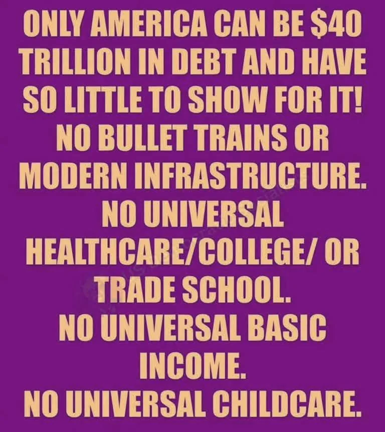 YourAnonNews's tweet photo. Your tax dollars are being squandered away and you're coffers are being looted by thieves.
You have nothing to show for your trillions of dollars of debt. Absolutely nothing. https://t.co/0CIEyfDtqN