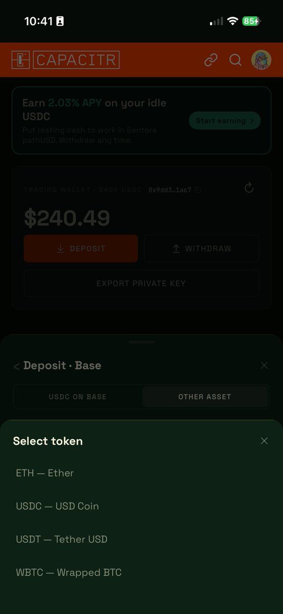 capacitr_xyz's tweet photo. Launched a few new features!

You can now deposit idle capital into the $PathUSD vault on @tempo to earn yield on idle funds and you can deposit into the app with $USDC, $USDT, $ETH and $wBTC across 12 different chains https://t.co/lSBHocIiG5