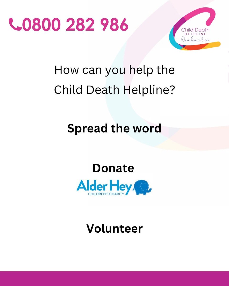 ChildDeathHelp's tweet photo. How can you help:
Spread the word - Someone might just need to see this today
Donate - @AlderHeyCharity 
Volunteer:
Are you a bereaved parent?
Can you work from home?
Do you have 6 hours available a month?
If you answered yes to all questions, send us a message 
#childloss https://t.co/ZX7HOxmFFd