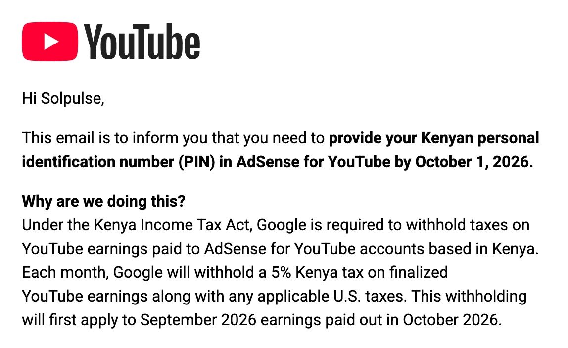 mzeechachake's tweet photo. Sasa YouTube nayo imekuwa shamba ya Kasongo?

Surely, William Ruto, must you tax everything that moves? 
Now you’ve come for YouTubers too? 5% tax on YouTube earnings, on top of everything else Kenyans are already paying?

We’re hustling, creating jobs, creating content and earning from the global economy — and somehow the government’s answer is “ongeza tax.”

Mr. President, you’re not leaving anyone behind… you’re taxing everyone! 😂🇰🇪