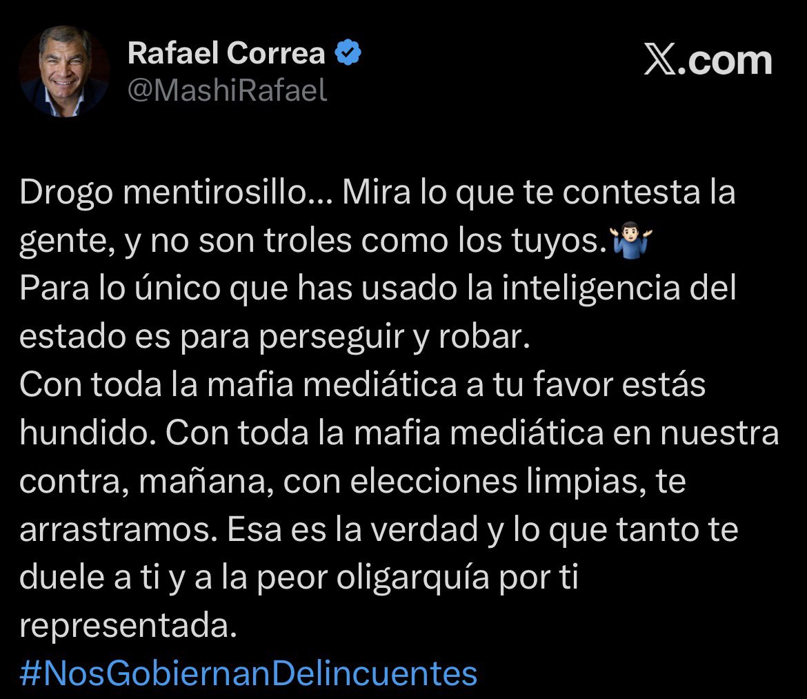 ecuainm_oficial's tweet photo. ‼️#URGENTE
Exmandatario Rafael Correa responde acusaciones del presidente Noboa sobre el Centro Nacional de Inteligencia https://t.co/grufRTLwBz