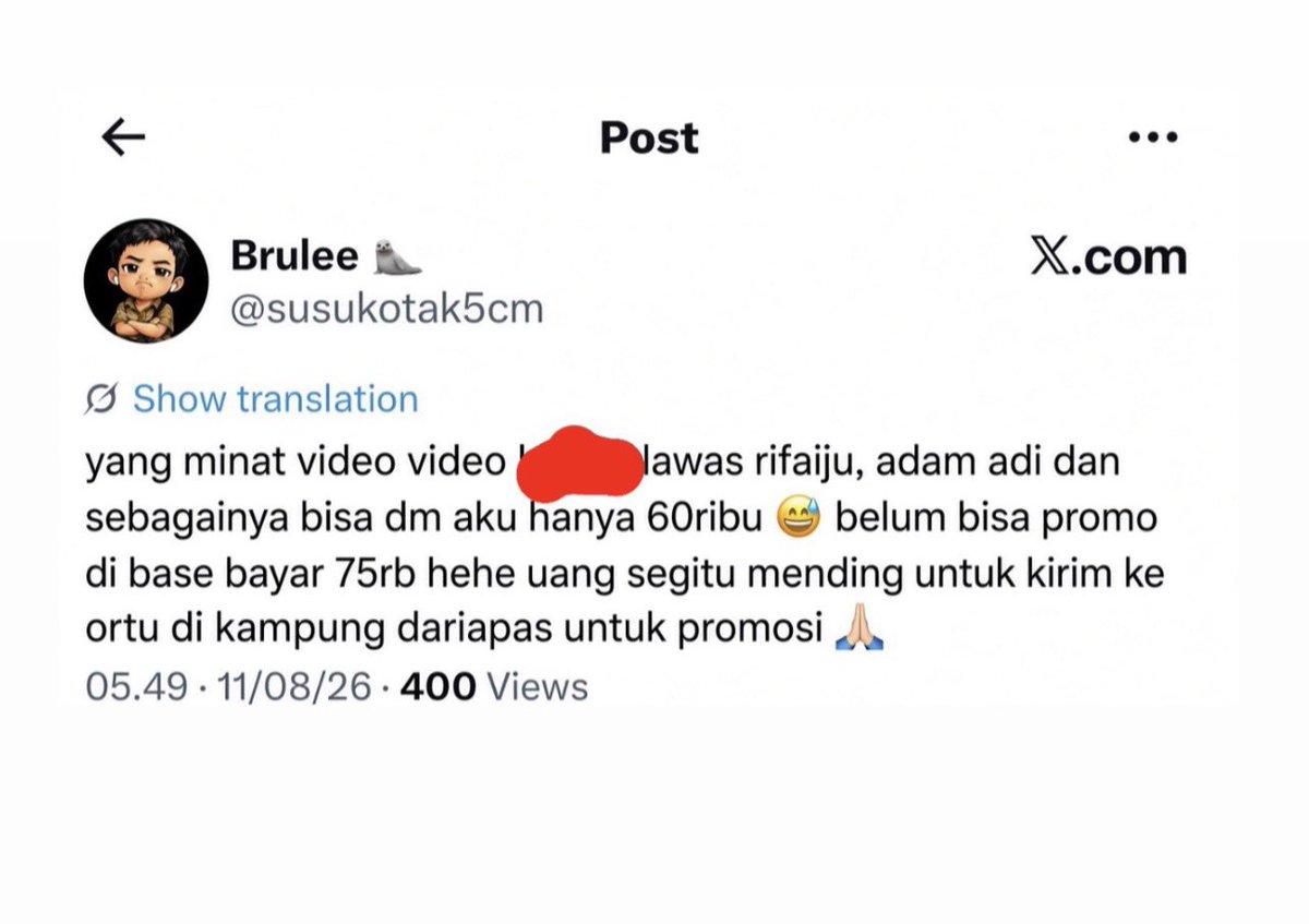 idamdo7sp's tweet photo. @BROmancefess jangan menfess disini ka tar kamu di komen aneh2 sama orang stress sampe ke keluarga kamu dampaknya dan gilanya lagi dibela sama admin2 nya padahal dia penjual bokep sama suka komen2 jahat ke orang🥵👊🏻 https://t.co/5NFa84mpUw