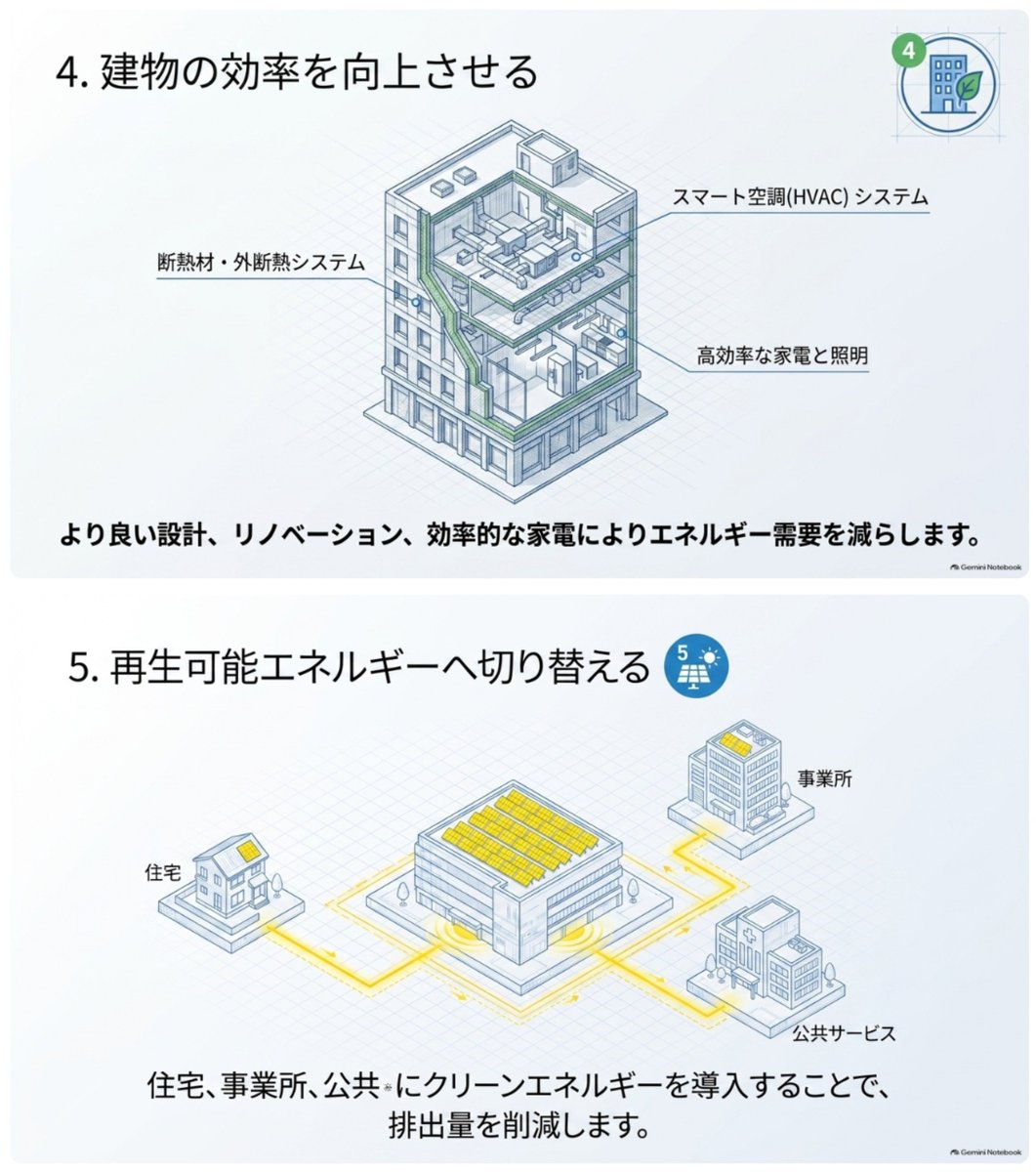 NoSwearPolitics's tweet photo. なんとはなしに国連ハビタットの低炭素都市のインフォグラフィックをGemini Notebookにスライド化させてみたら、とても良い感じのイメージ補完具合に。
海外（特にヨーロッパ）ではかなりこういうイメージが「未来」の姿として浸透してきていることを、日本のメディアではいつ伝えられるようになるか… https://t.co/wRBjLF0YZn