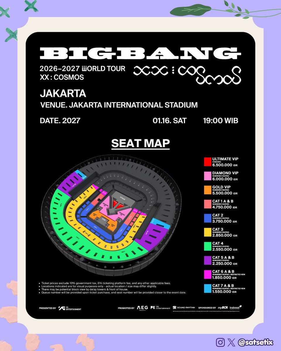 satsetix's tweet photo. [OPEN JASTIP] BIGBANG 2026-2027 WORLD TOUR < XX : COSMOS > in JAKARTA 

💥 fee jastip
– • start from 250k-550k

✅️ group jastip
– • more tnc and details → slide 2

�� https://t.co/DDx4hTAuRC

🩷 check our ig for proof (link di bio)
📩 feel free dm &amp; keep your slots~ https://t.co/K8yCRYVUDc