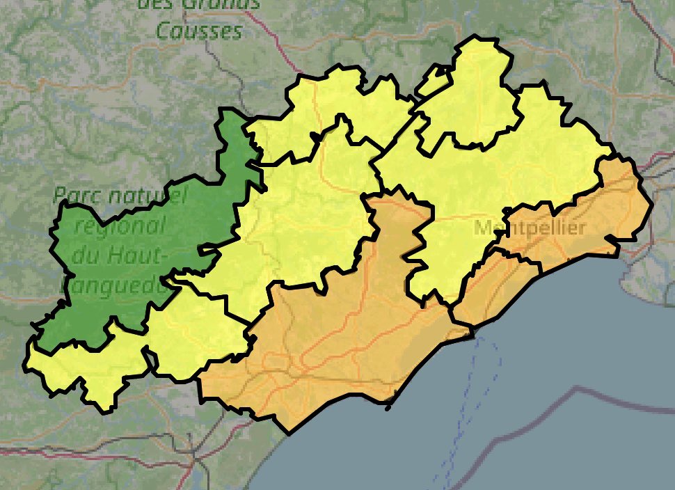 Image de Préfète de l'Hérault - Carte du risque incendie dans l’#Hérault pour le samedi 29 août 2026 🔥
🟠 Risque incendie élevé da