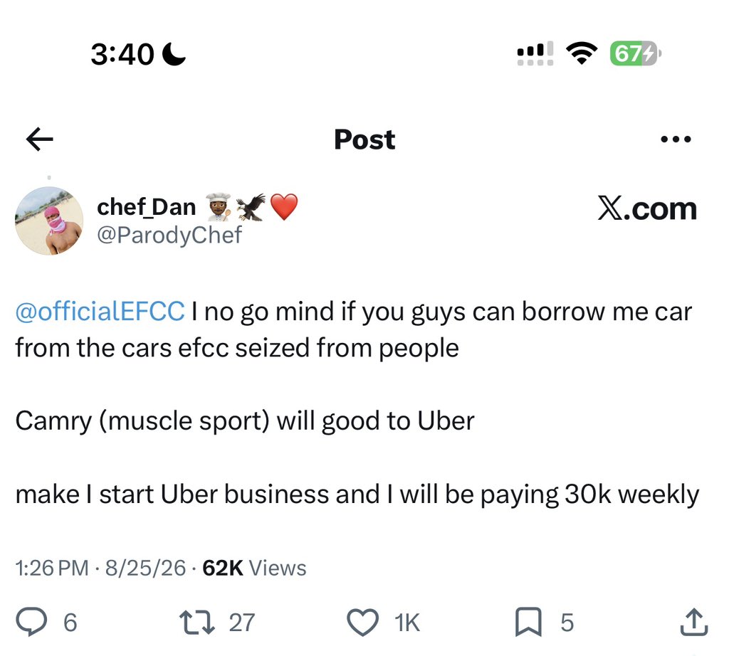 AdemolA371's tweet photo. Is he has right to seek for financial support from Efcc or not? https://t.co/IySvIoQh02