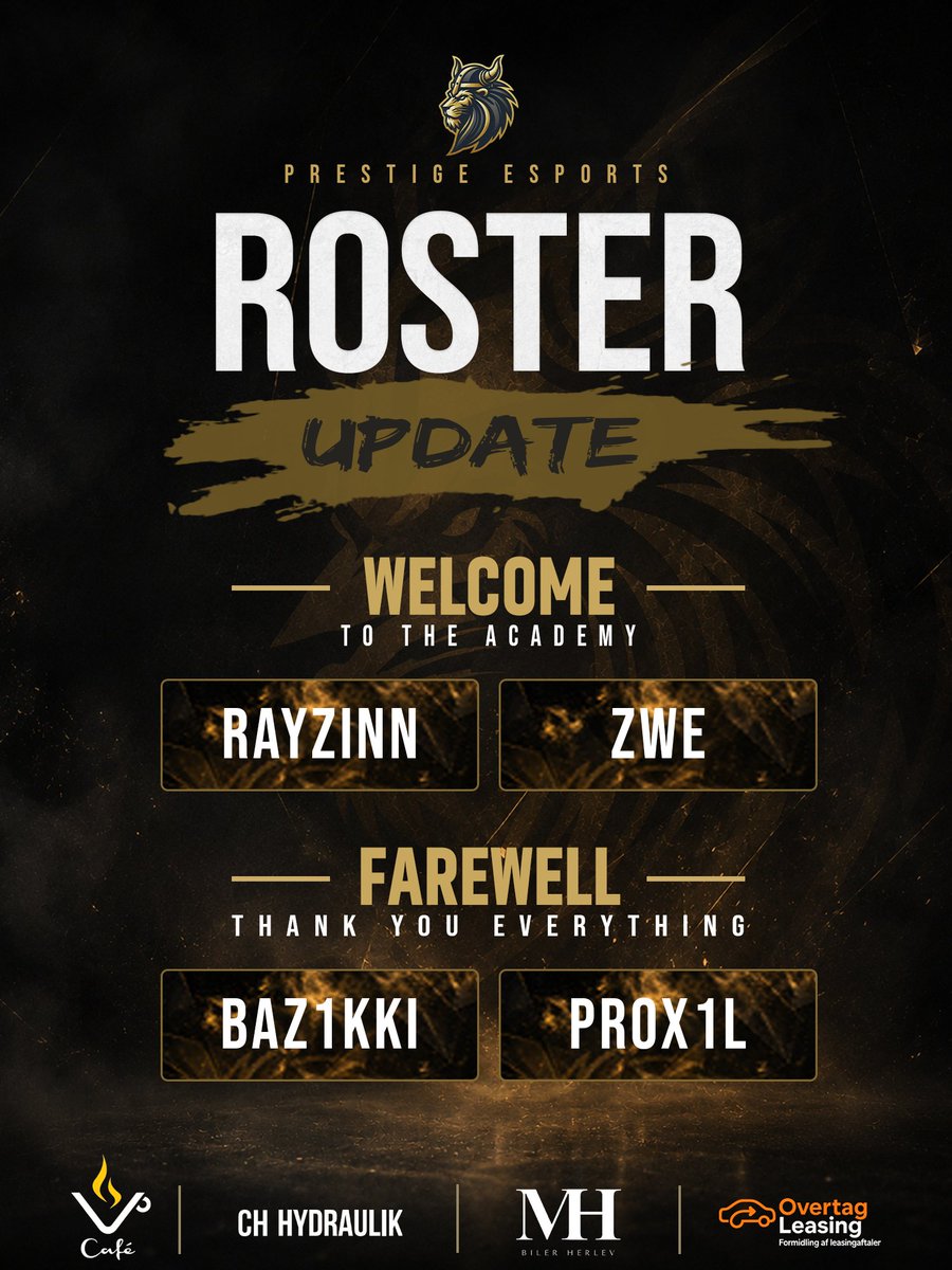 Team__Prestige's tweet photo. ACADEMY ROSTER UPDATE 🦁

We’re making changes to our Academy lineup.

We’re excited to welcome @RayziNN666 and @zwe797  to Prestige Academy. Ready to see what they can bring to the team. 🖤💛

At the same time, we say goodbye to @baz1kki and @Pr0x1L. Thank you both for your time, effort and commitment while representing Prestige we wish you nothing but the best moving forward. 🤝

Welcome Rayzinn & ZWE.
Thank you Baz1kki & Pr0x1L.
#Prestige #CS2 #Academy
