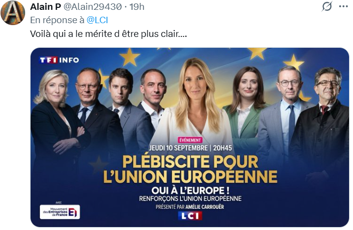 Les3Renegats's tweet photo. Le clan des européistes -dont font partie Mélenchon et Le Pen- s'est réuni pour un raout placé sous les auspices du Medef.
N'appartenant pas à ce cercle, le prés. de l'UPR, malgré sa demande, n'a pas été convié.
Le tandem LFI/RN a ainsi pu, en toute tranquillité, enfumer les🇫🇷. https://t.co/5U9gFomcBL