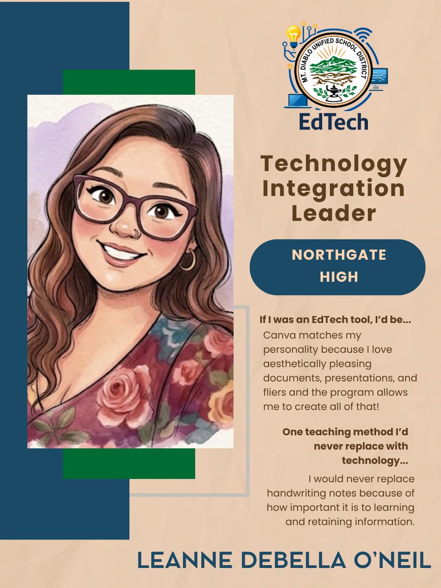 MDUSDEdTech's tweet photo. Meet the amazing #TechnologyIntegrationLeader at @NorthgateHS !
Thank you for supporting Ts, championing thoughtful technology use, and helping make @MtDiabloUSD a district where innovation happens!
#MDUSD #EdTech #TechIntegration #DigitalLearning #TILsOfMDUSD #spotlight https://t.co/ASJg20dSkL