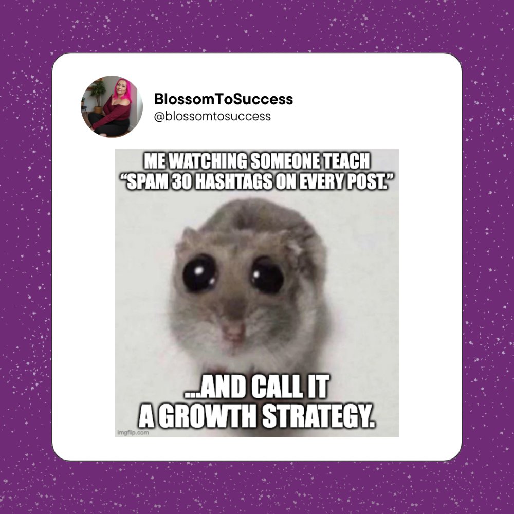 BlossomToSucces's tweet photo. If your ‘growth strategy’ looks like hashtag soup 🍲 … it’s time to level up, love.
Less is more when it’s intentional.
Hashtags don’t grow communities, connection does.
#SocialMediaTruth #StopTheSpam #StrategyOverHacks https://t.co/Q01R2RhAxP