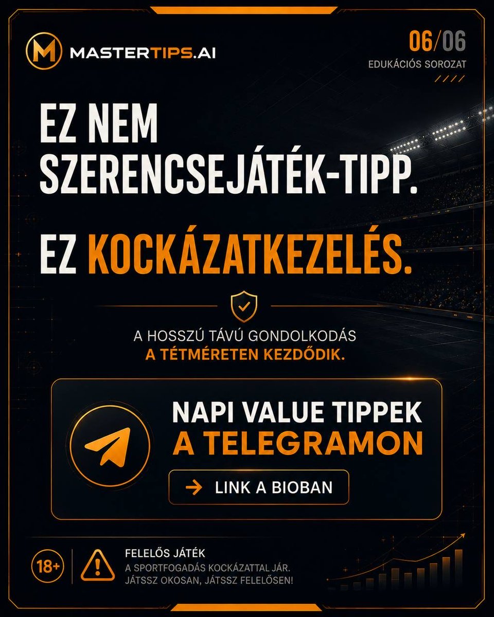 mtips_official's tweet photo. 2. RÉSZ — Unit alapú gondolkodás

Az egységek segítenek abban, hogy a tét ne az aktuális érzelmektől vagy egyetlen eredménytől függjön.

Rendszer ��� következetesség → hosszú távú szemlélet.

🔙 Ha lemaradtál, kezdd az 1. résszel!

#MasterTipsAI #SportsAnalytics #SportsData https://t.co/nzdPAEQttK