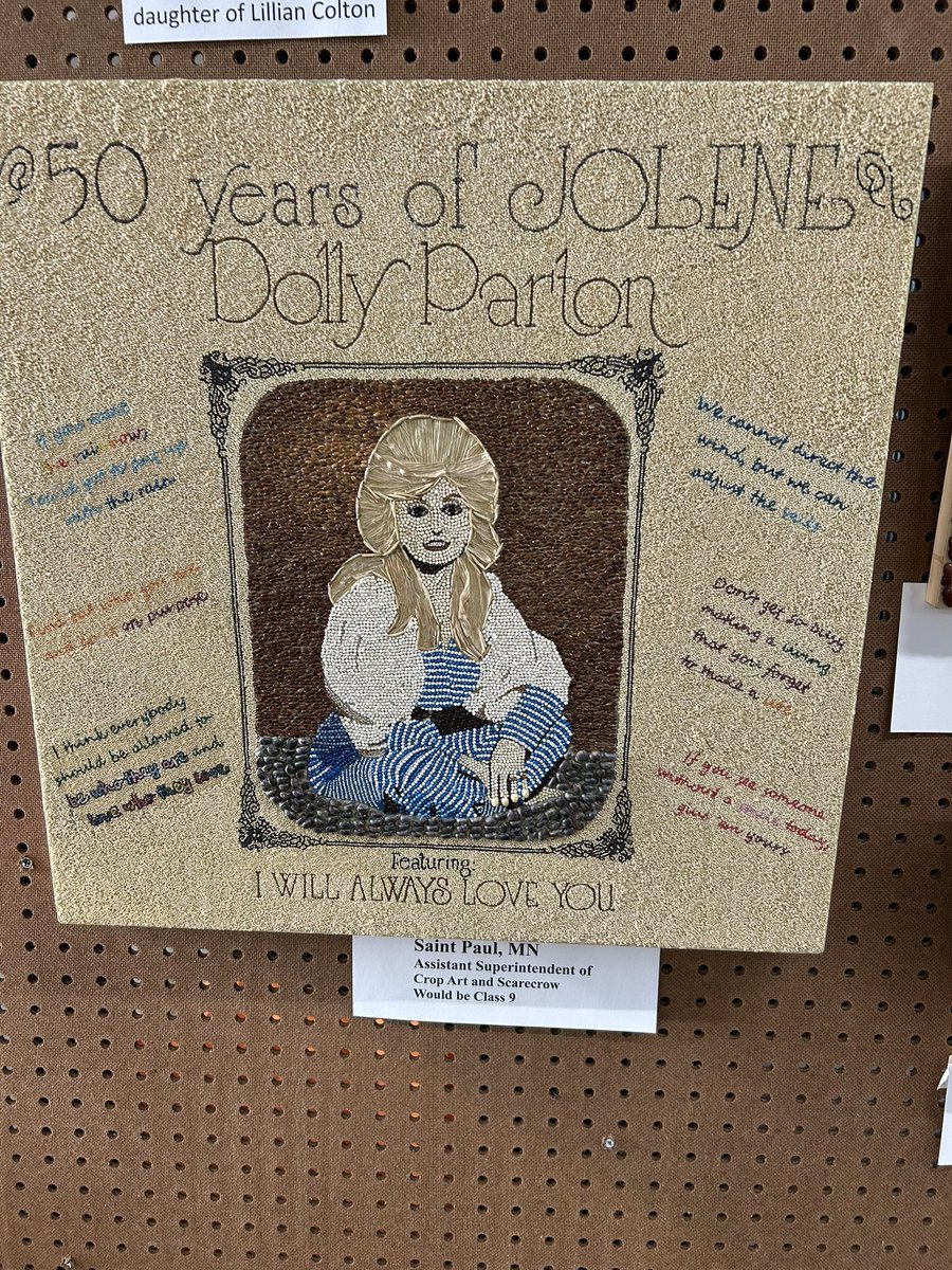 lllliatttt's tweet photo. my mom’s report from the MN state fair crop art competition

(fyi for those not lucky enough to be from minnesota, all of these artworks are mosaics of seeds and beans) https://t.co/O4YjtpRAir
