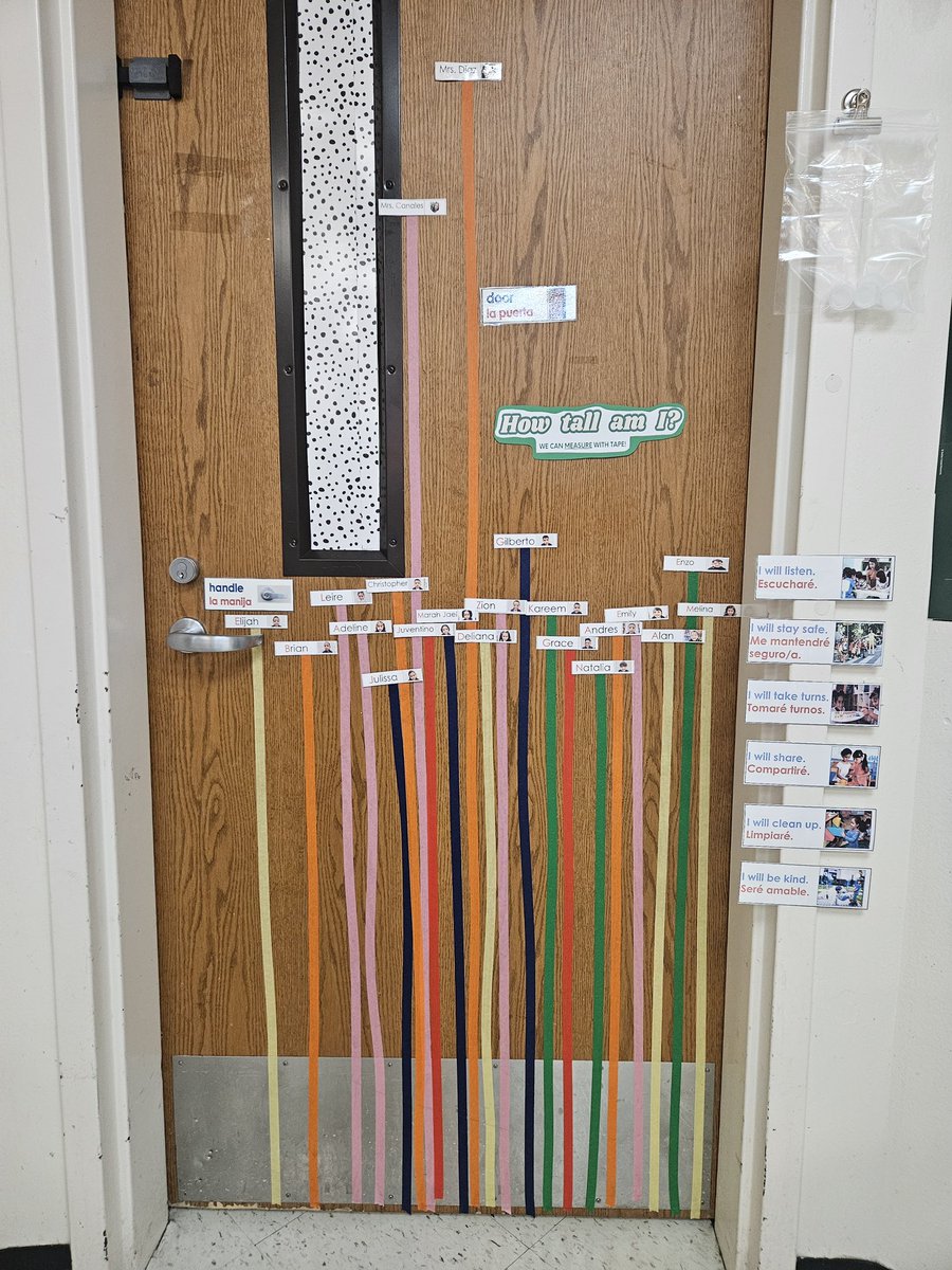 JulieFore21's tweet photo. PreK3 students in Ms. Canales’ class at Kleberg Elementary are engaging in scaffolded conversations as they greet one another, comparing heights during math learning, and are developing writing skills as they sign in daily by writing their names. 🤩 #DallasISDPreK
@PrincipalSingl2 @Region1DISD @disdstemmath @DrElenaSHill