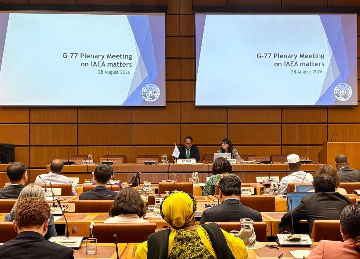 G77_Vienna's tweet photo. Ambassadors and delegations of the #G77 and China convened today at the G-77 Plenary Meeting chaired by H.E. @shambhukumaran Amb. of @IndiainAustria. The Group discussed the ongoing preparations for the 70th Regular Session of the IAEA General Conference. https://t.co/TBJwyb1pTb