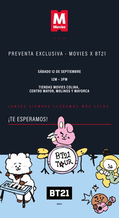 ARMYBogotaCol's tweet photo. ARMY BOGOTÁ 👀

La marca de ropa MIC y MOVIES nos trae una nueva colaboración junto con BT21 💜🔥

Y quieren que ARMY haga parte del lanzamiento! La preventa se llevará acabo en las siguientes ciudades:

Preventa MIC 🧡: 

- Medellín Santafé
- ⁠Bogotá Colina 
- ⁠Barranquilla buena vista 

Preventa MOVIES ❤️: 

- Bogotá colina 
- Bogotá ⁠centro mayor 
- ⁠Medellín molinos 
- ⁠Medellín (Sabaneta) mayorca

Los cupos serán limitados 🔥 así que a continuación les dejamos el formulario de inscripción para cada lanzamiento.

Aclaración: MIC es una marca infantil y MOVIES es una marca para adolescentes y adultos!

Inscripción para MIC: https://t.co/rosmAxvskL

Inscripción para MOVIES: https://t.co/v8i8gxGFr2*

Nos vemos allá 🔥💜