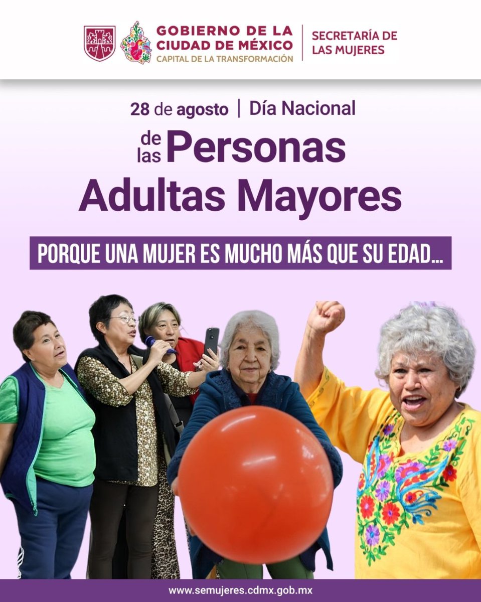 SeMujeresCDMX's tweet photo. En el #DíaDeLasPersonasAdultasMayores celebramos sus historias, experiencias y, todo lo que aún está por venir. ✊
Tener más años no significa dejar de soñar, #aprender, crear o cumplir #nuevasmetas😎. https://t.co/sQBv5lbp0g