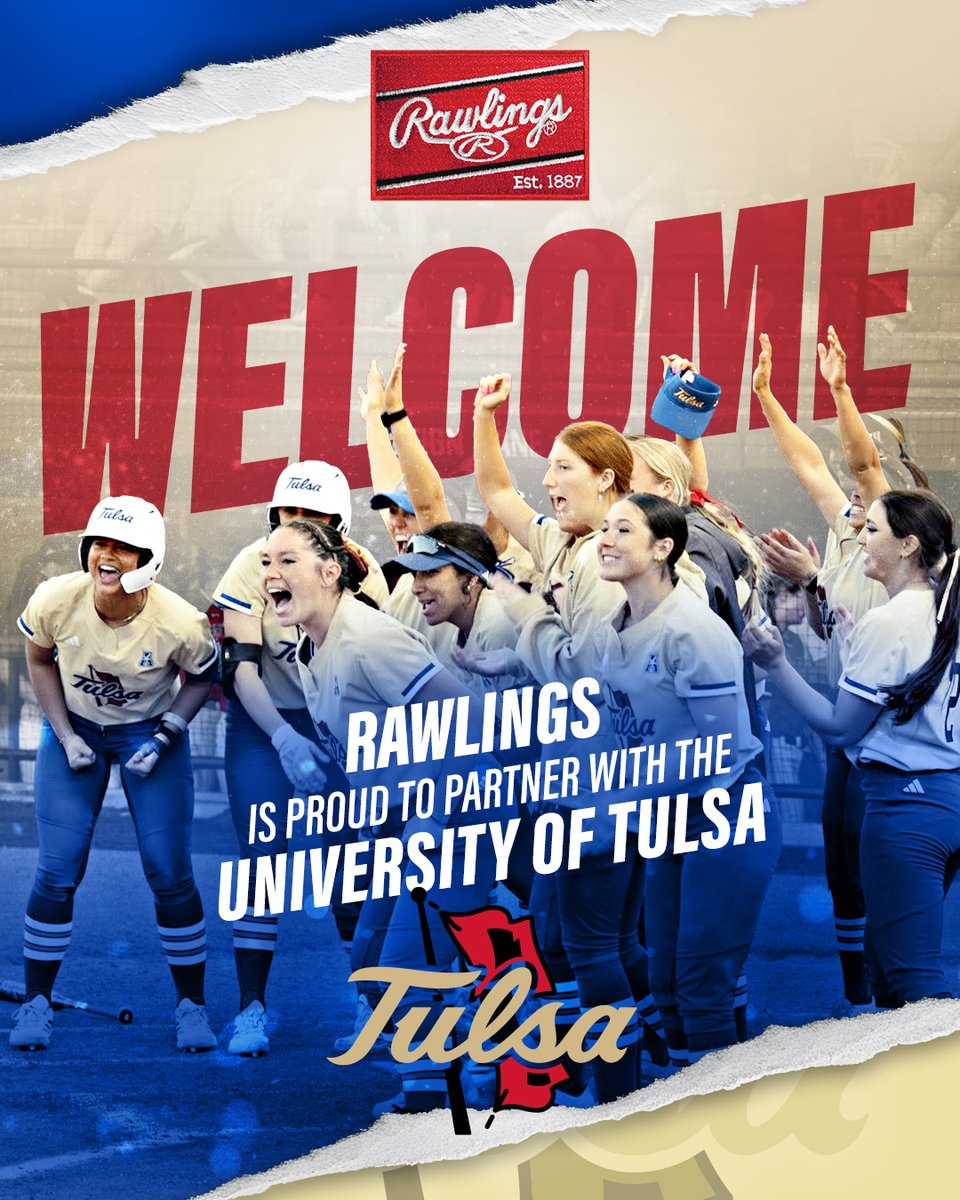 RawlingsSB's tweet photo. We're thrilled to welcome the University of Tulsa to Team Rawlings! 🌪️🤝
We can't wait to wok alongside Coach Gasso and the Golden Hurricanes! 🔥 REIGN CANE. #TeamRawlings #TulsaSoftball #RawlingsSoftball | @TulsaSoftball https://t.co/9mHsSKON2y
