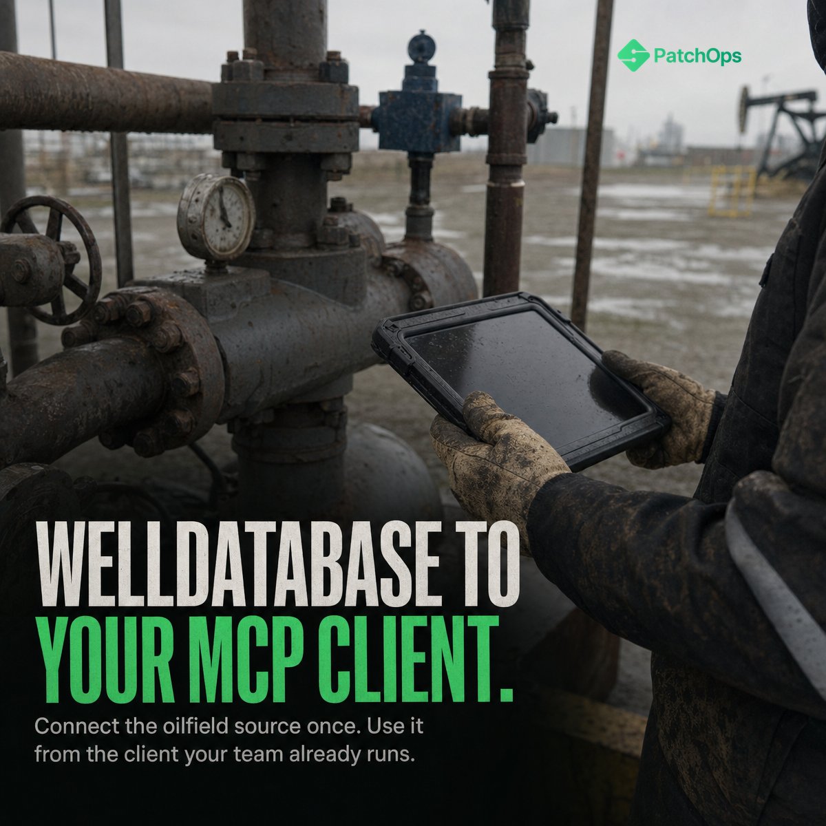PatchOpsAi's tweet photo. Connect WellDatabase to PatchOps once. Make its well records available through the MCP client your team already uses, with connector access enforced server side.

Access WellDatabase records through your existing MCP client.

#DigitalOilfield https://t.co/cT29sLlNqc