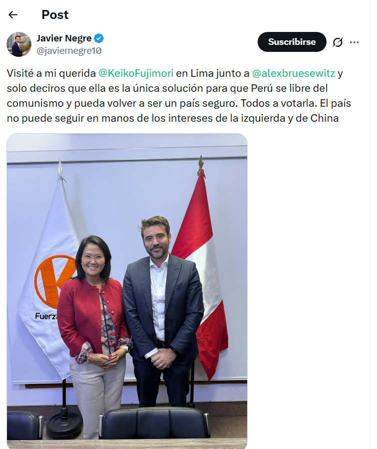 laencerronaperu's tweet photo. Javier Negre, entonces socio de Cerimedo, apoyó públicamente la candidatura de Keiko Fujimori durante estas últimas elecciones. Y tuvo reuniones con ella tanto en EE.UU. como en Lima. 

¡Hasta lo invitaron a la toma de mando! https://t.co/66qqp8eomV