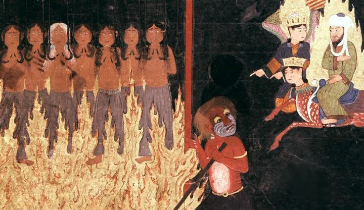 TrueIndology's tweet photo. And here are women hanged up by hooks through their breasts.

Their sin: showing face. https://t.co/Zt3BK3YnpS