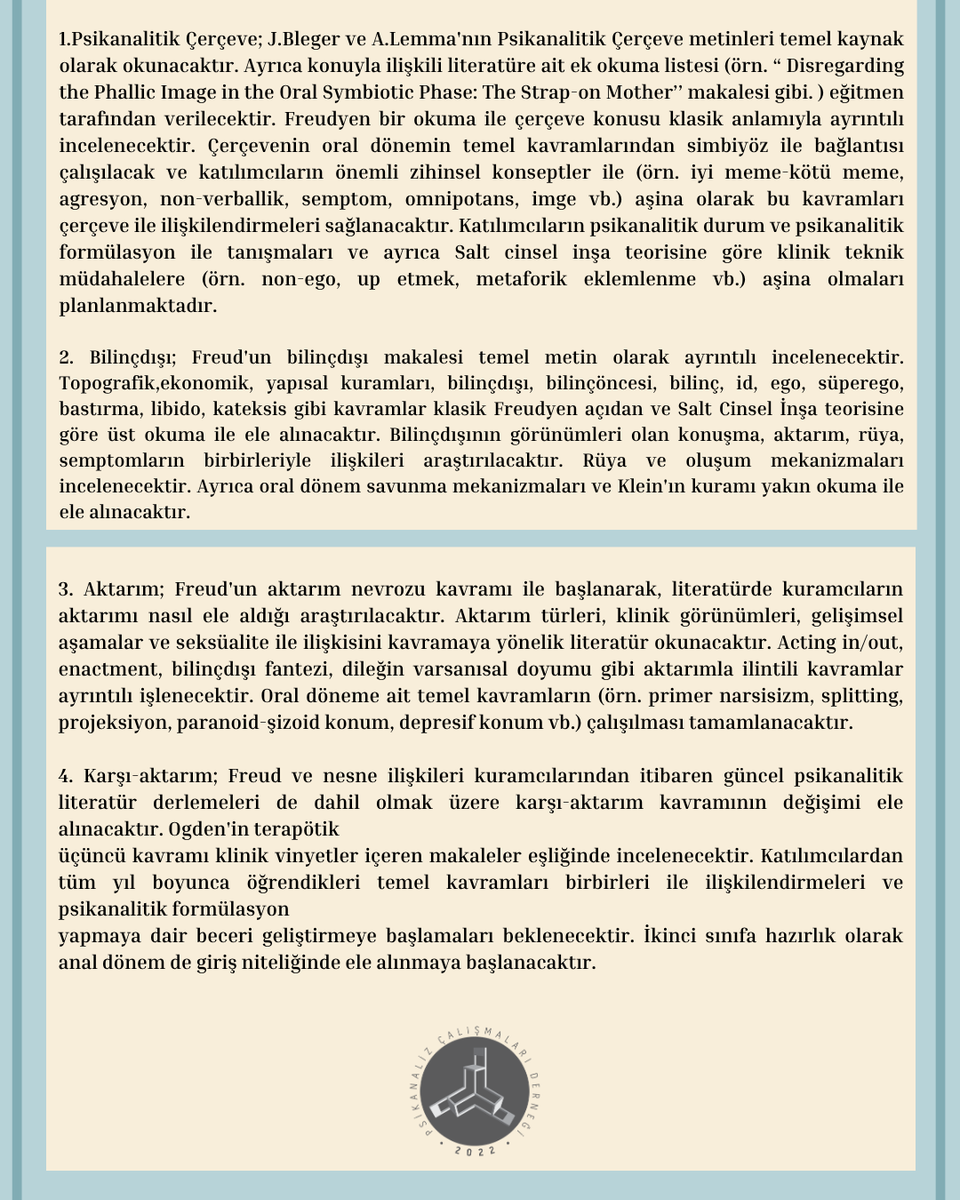 psikacalismalar's tweet photo. Psikanaliz 1. Yıl Eğitimi kayıtları devam etmektedir.     

Kayıt için, aşağıdaki link üzerinden başvuru formunu indirebilirsiniz ve başvurunuzu "info@psikanalizcalismalaridernegi.com" e-posta adresine iletebilirsiniz. https://t.co/U3134TAMQG