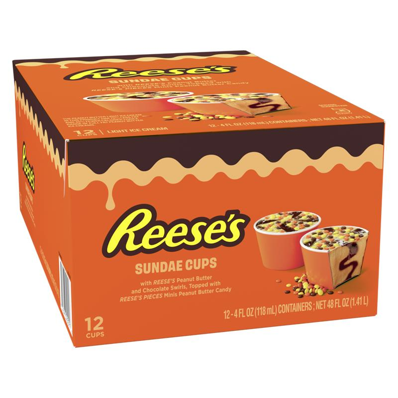 weekley's tweet photo. Reese's new Sundae Mini Cups are now available exclusively at Sam's Club. Each four-ounce cup features peanut butter-flavored frozen dairy dessert swirled with chocolate and topped with Reese's Pieces Minis. The cups come in 12-count packs. #INorOUT on #HOTLINE at 5:25. https://t.co/zloBoIgYT4