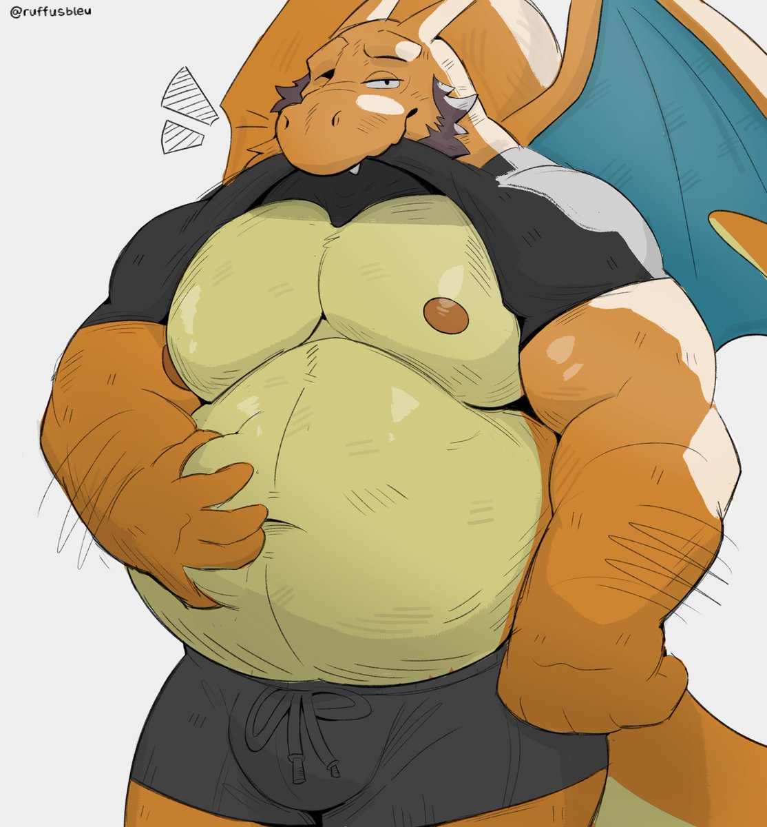 Calidragon06's tweet photo. belly want pancakes and coffee @ruffusbleu thank you for this great master piece bud I love it 🫶..rrwwwaarrr see he's hungry https://t.co/2PmvqpjGEB