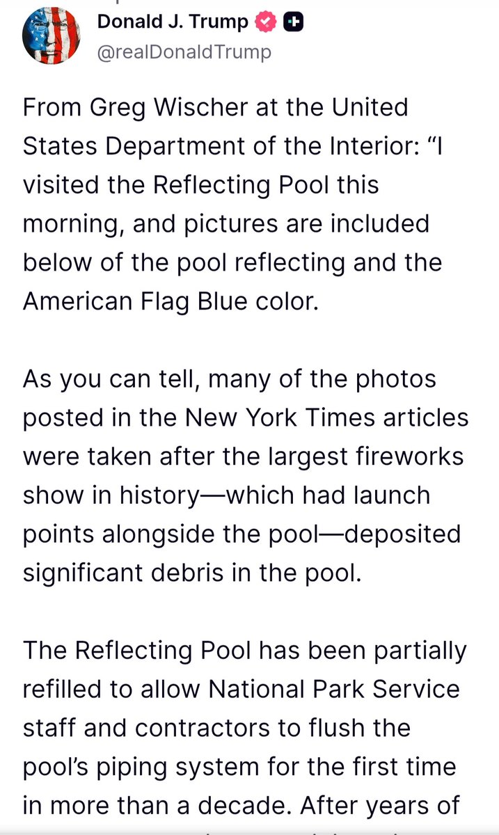 paidprotestr's tweet photo. Grok identifies the first picture as taking place in late June after the pool had been coated with the flag blue and filled. The digital flags next to the Lincoln Memorial place it on July 28th or early August.
1/2
#Trump #Wischer #DeptofInterior #ReflectingPool #NationalParkService