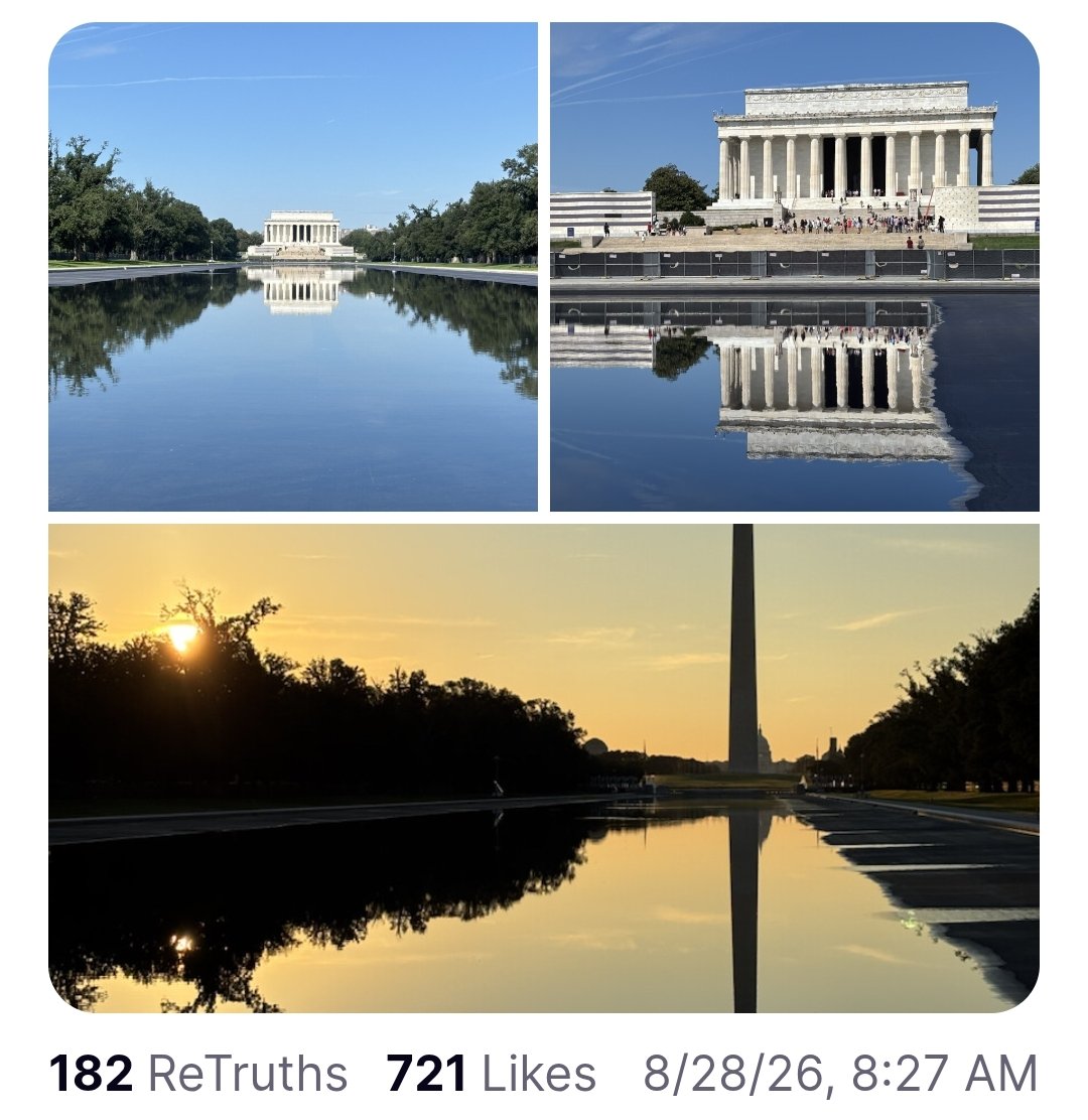 paidprotestr's tweet photo. Grok identifies the first picture as taking place in late June after the pool had been coated with the flag blue and filled. The digital flags next to the Lincoln Memorial place it on July 28th or early August.
1/2
#Trump #Wischer #DeptofInterior #ReflectingPool #NationalParkService