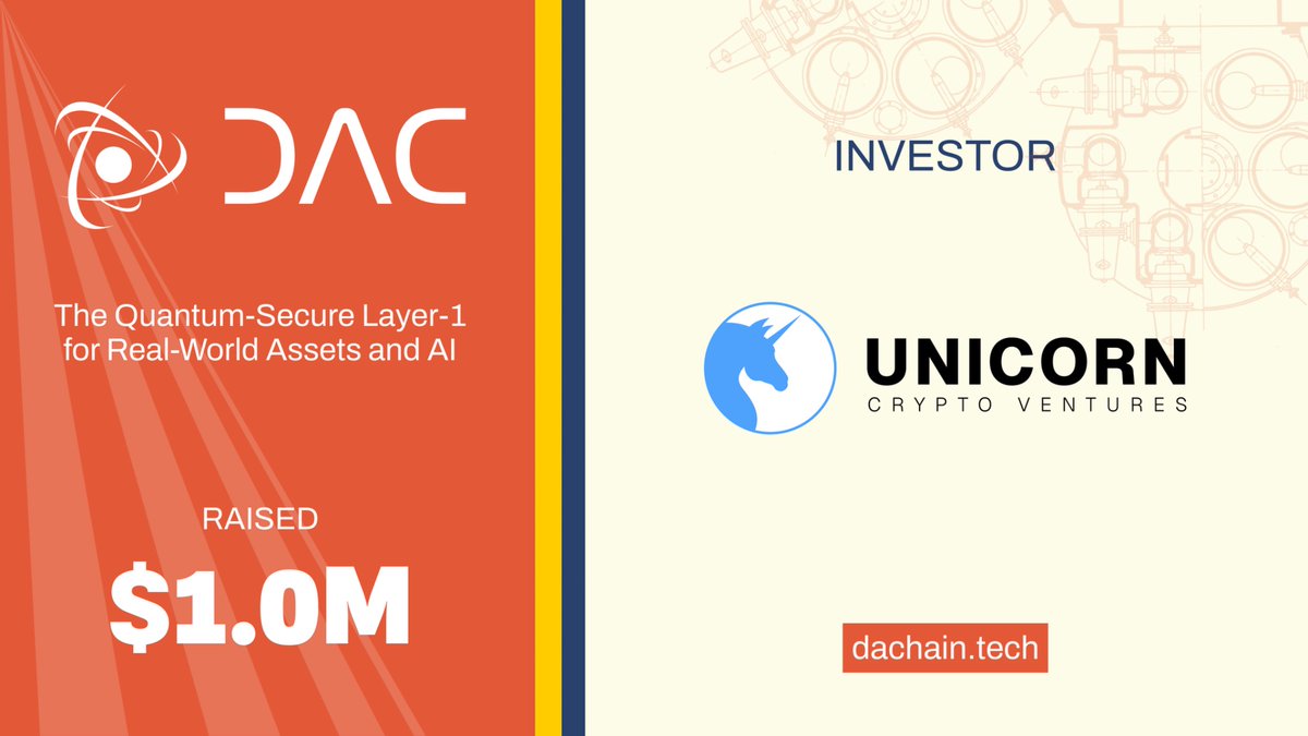 dac_chain's tweet photo. Today, we’re announcing the first of our strategic investors: @UnicornCryptoV, with a $1M investment in DAC Quantum Chain.

We imagine a future where blockchain security doesn’t rely on cryptography vulnerable to quantum computing.

DAC is building the standard for that future. https://t.co/OQxJzkbBgx