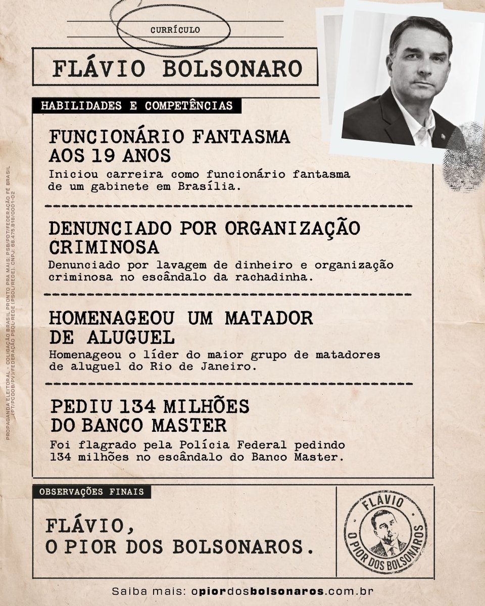 GuilhermeBoulos's tweet photo. Vazou o currículo do Flávio Bolsonaro, ou seria a ficha corrida?

Veja mais em: https://t.co/LajeEdLaZc https://t.co/DNTTOjF4Tf