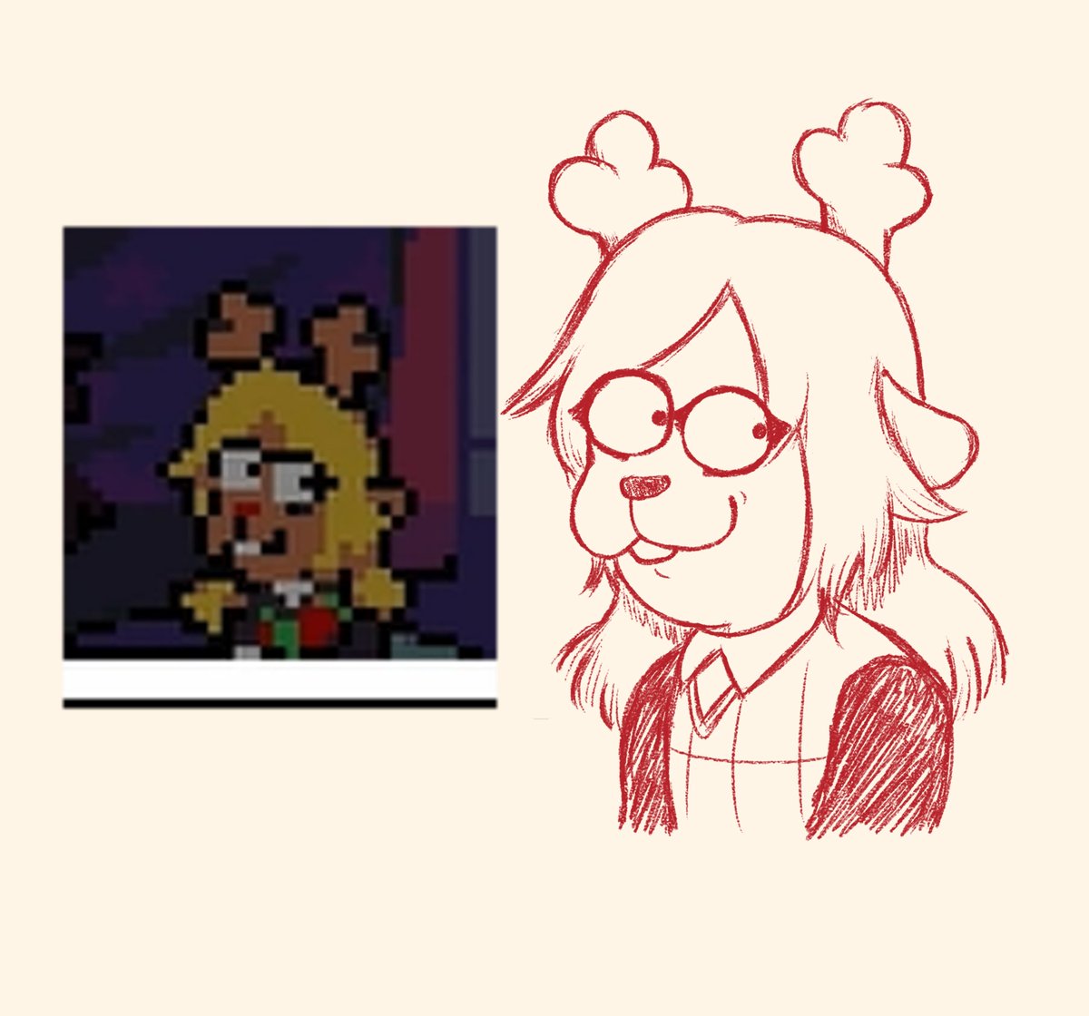 Uirderr's tweet photo. I really like this Noelle sprite, it's so silly
#deltarunefanartㅤ #deltaruneㅤㅤㅤ https://t.co/96QARfVsUV