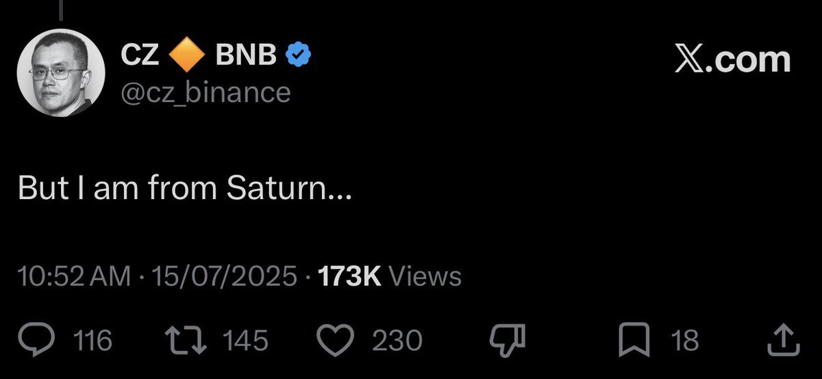 BenTodar's tweet photo. We didn’t choose Saturn.

CZ did. 🪐 https://t.co/2nqNSBxcbL