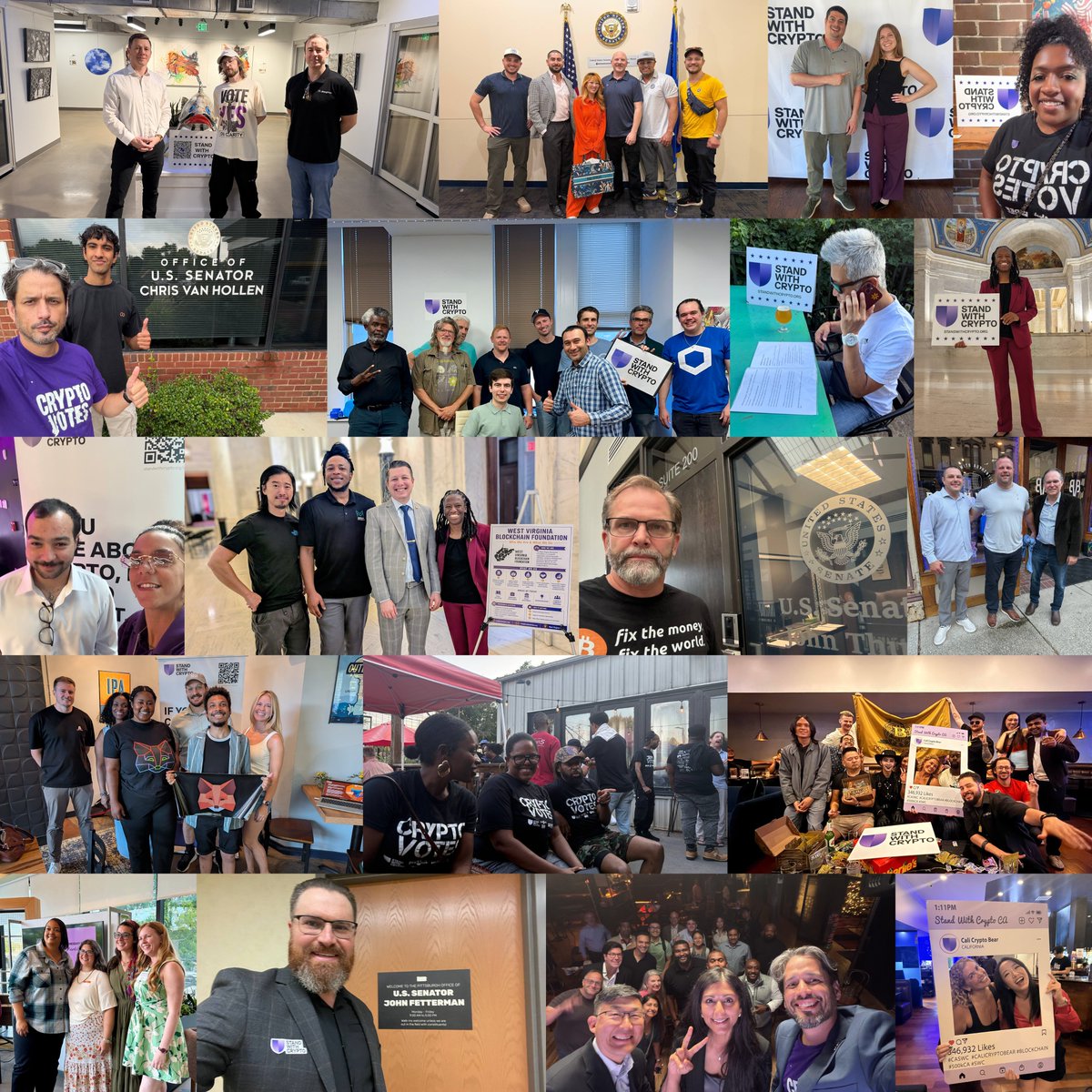 standwithcrypto's tweet photo. SWC Presidents, SWC College Representatives, and advocates across the country have been visiting Senate field offices, attending town halls, and calling their senators throughout August to make their voices heard on CLARITY.

From coast to coast, the SWC community is showing up, taking action, and making it clear that we are ready to keep fighting for the future of crypto. 🛡️