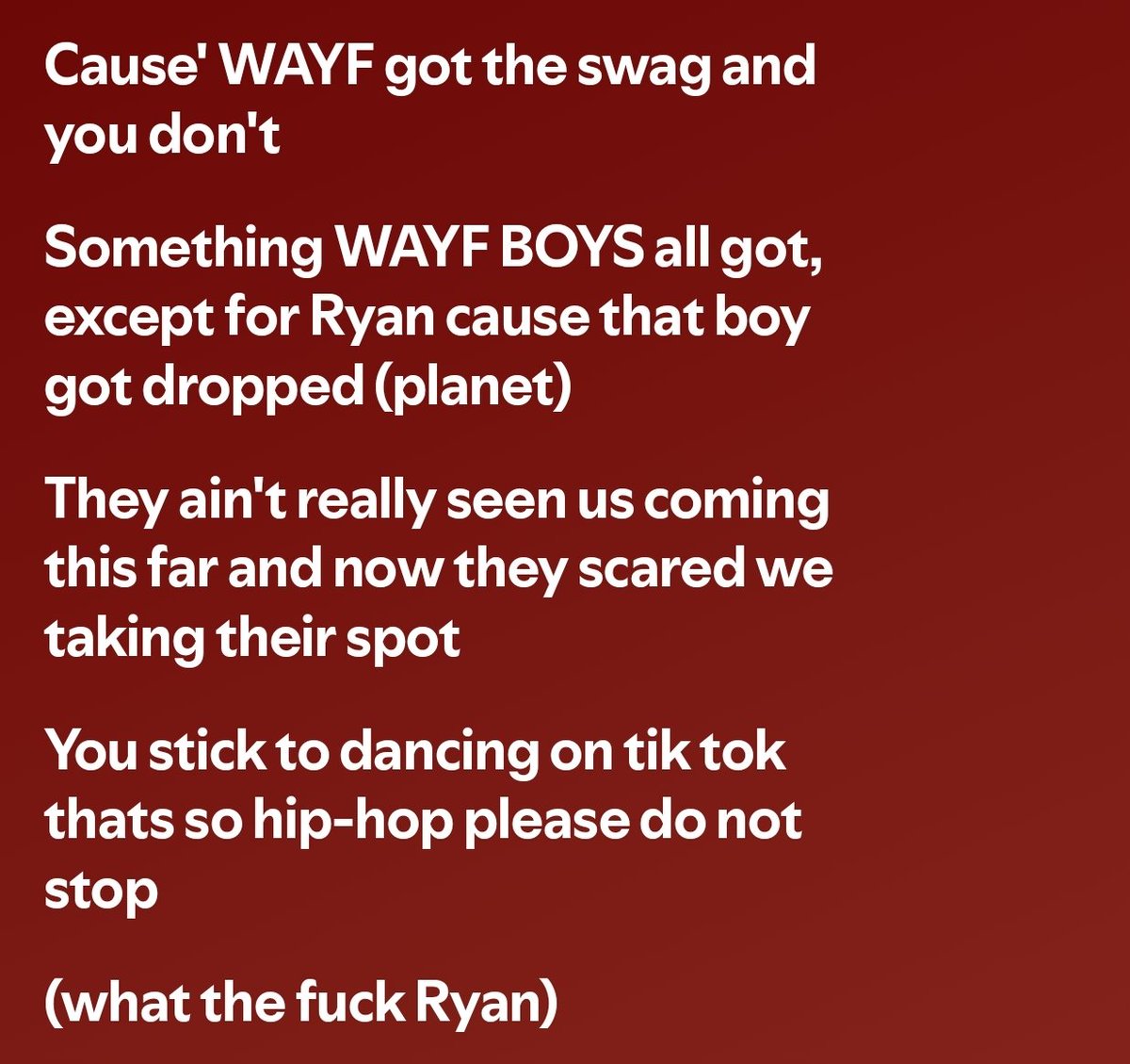 r_halorix's tweet photo. why they lowkey dissing ryan im crying
#WAYFgotSWAG #WAYFBOYS
#스웨그 #웨이프갓스웨그 https://t.co/WyrLfZyjOv
