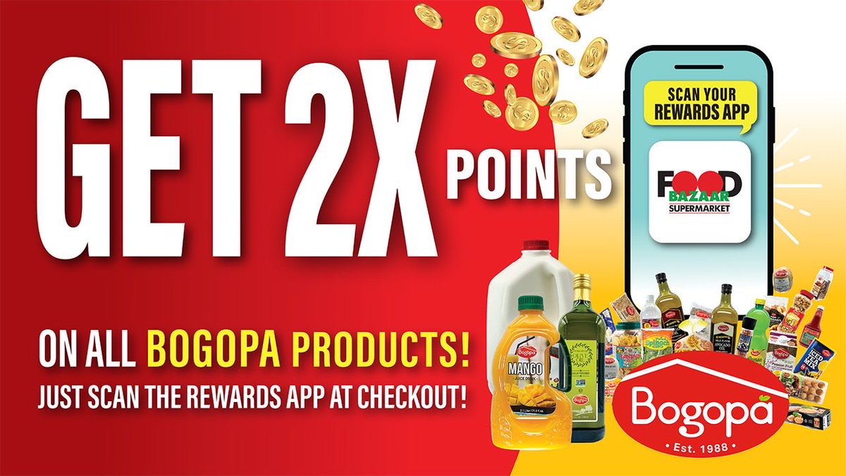 MyFoodBazaar's tweet photo. 🛒✨ Earn Your Way to FREE Groceries Faster with #BOGOPA!
Get DOUBLE POINTS on BOGOPA products when you use your Food Bazaar Rewards App at checkout!
💚
Shop BOGOPA. Taste the Difference. Earn More!
Download the Rewards App: https://t.co/f3eWNMjIGN
#FoodBazaarSupermarkets #Deals https://t.co/T3cTCs3XnS