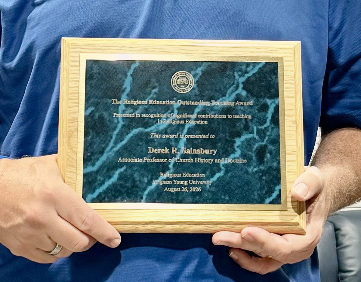 sainsburydr's tweet photo. So humbled and honored that my colleagues awarded me “The Religious Education Outstanding Teaching Award” for the 2025-2026 school yard. I love them and the amazing students at @BYU @BYUReligiousEd https://t.co/S9GaZu18l5