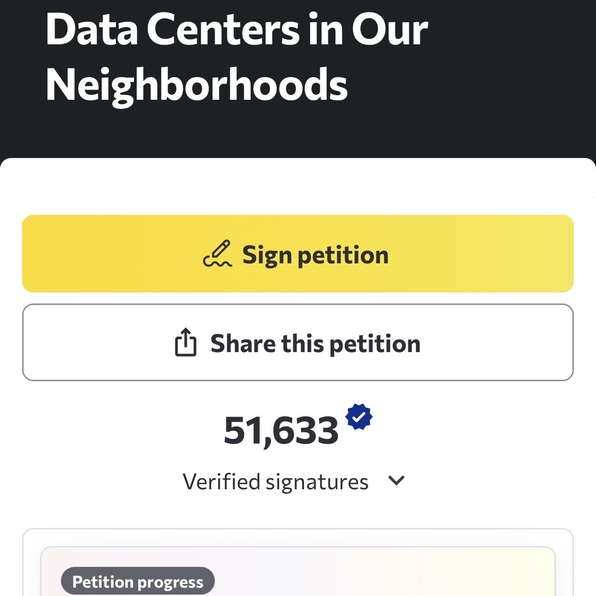 interesting_aIl's tweet photo. Over 50,000 people have now signed a petition to hold AI developers accountable for the damage data centers cause https://t.co/Isnpe2P1JO