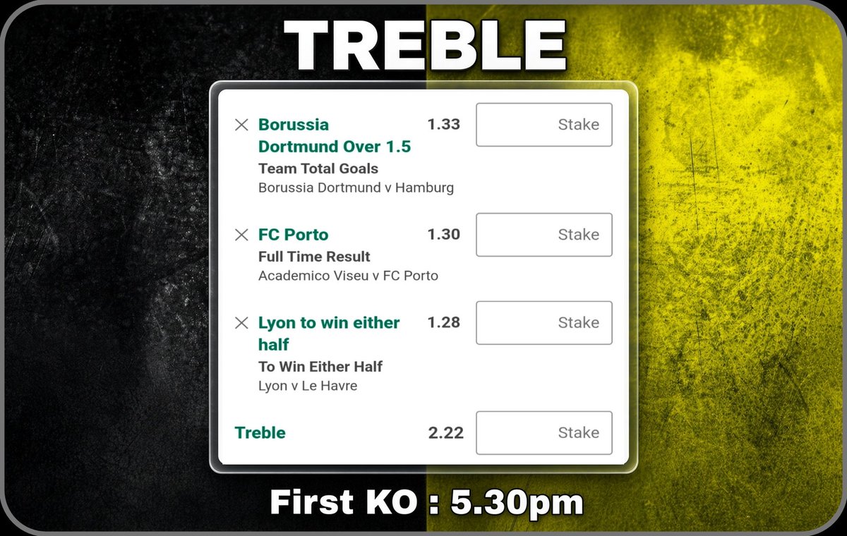 TomWhiteTips's tweet photo. TREBLE 

@ 2.22

First KO : 5.30pm

Germany 🇩🇪 
Portugal 🇵🇹 
France 🇫🇷 https://t.co/xtTCC5SqBP