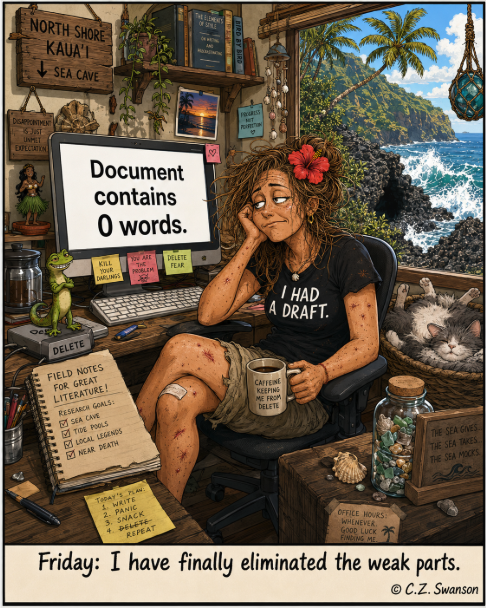 uthorcdswanson's tweet photo. Started the week trying to evoke primal terror. By Friday, the manuscript had achieved it.
#WritingCommunity, #FridayFeeling, #CZUnsupervised, #WritersLife https://t.co/2Sd4KZzKdg