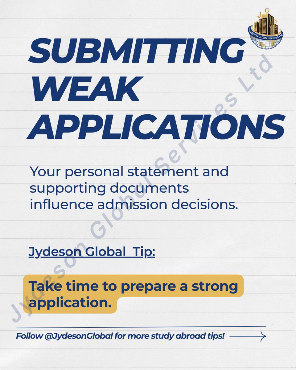 JydesonGlobal's tweet photo. Thinking about studying in the UK? 🇬🇧

One avoidable mistake could delay or even cost you your admission.

Swipe through the slides to learn the 5 mistakes to avoid and apply with confidence.

WhatsApp: +44 7404 973819

#StudyInUK #StudyAbroad #StudentVisa #JydesonGlobal https://t.co/RfJ9FOr1IB