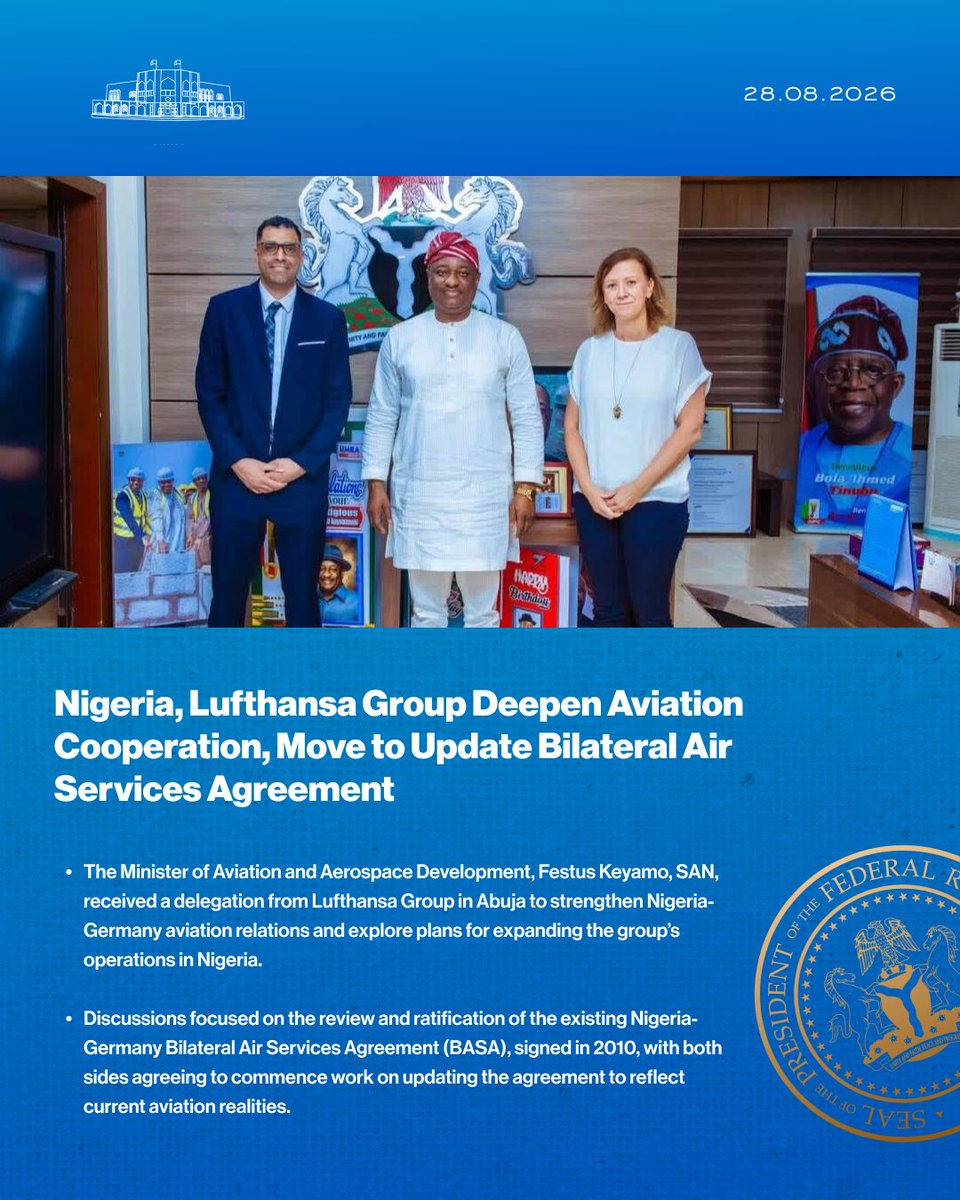 NGRPresident's tweet photo. Nigeria, Lufthansa Group Deepen Aviation Cooperation, Move to Update Bilateral Air Services Agreement.

@fmaviationng | @fkeyamo https://t.co/XXVBlwpxr4