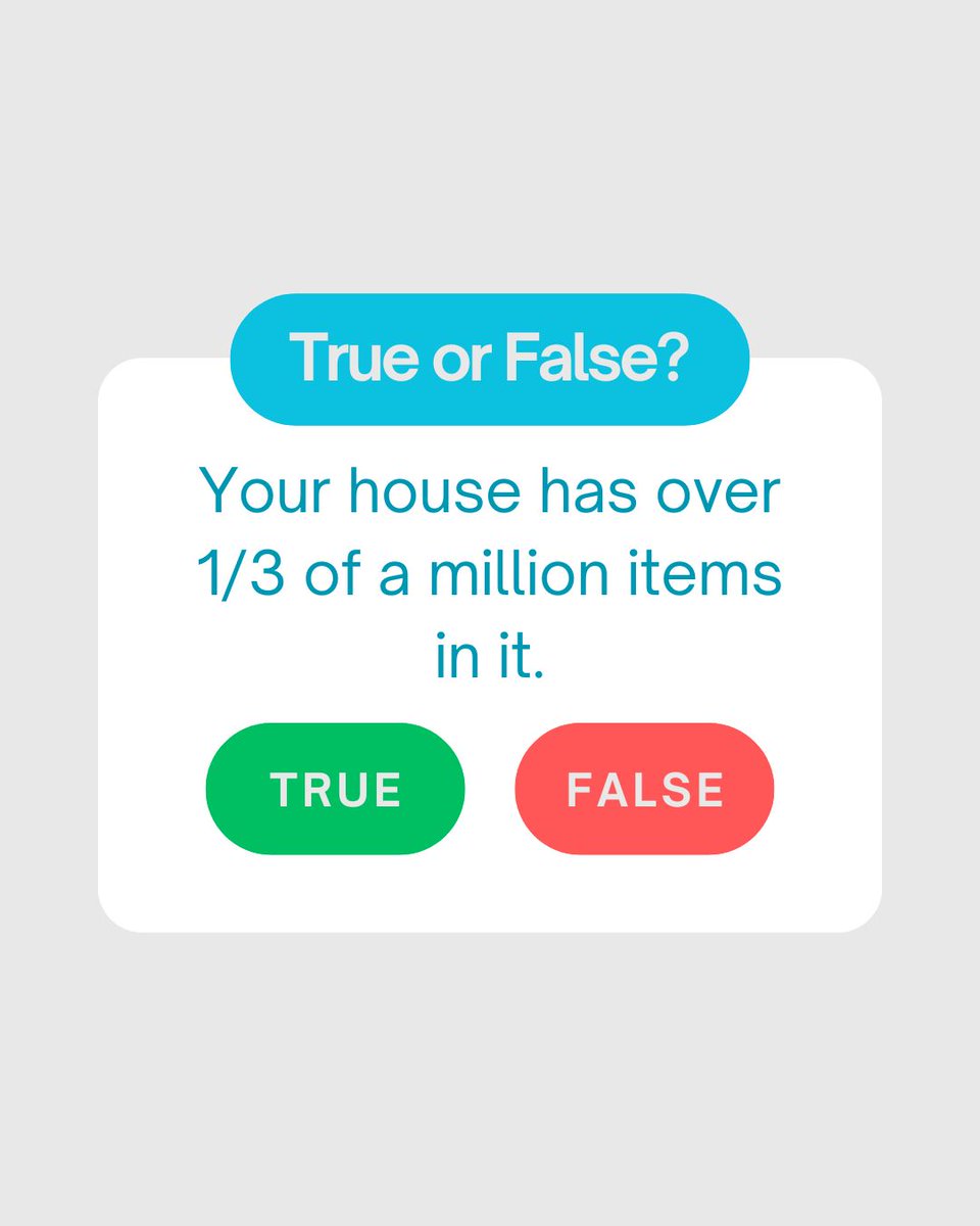 bellaexprealty's tweet photo. TRUE!

Can you believe your house has nearly 300,000 items? 

That's the average for an American family! 

Time for a garage sale? 🏷️

#HouseFacts #ClutterChallenge https://t.co/hio5NP9Zkk